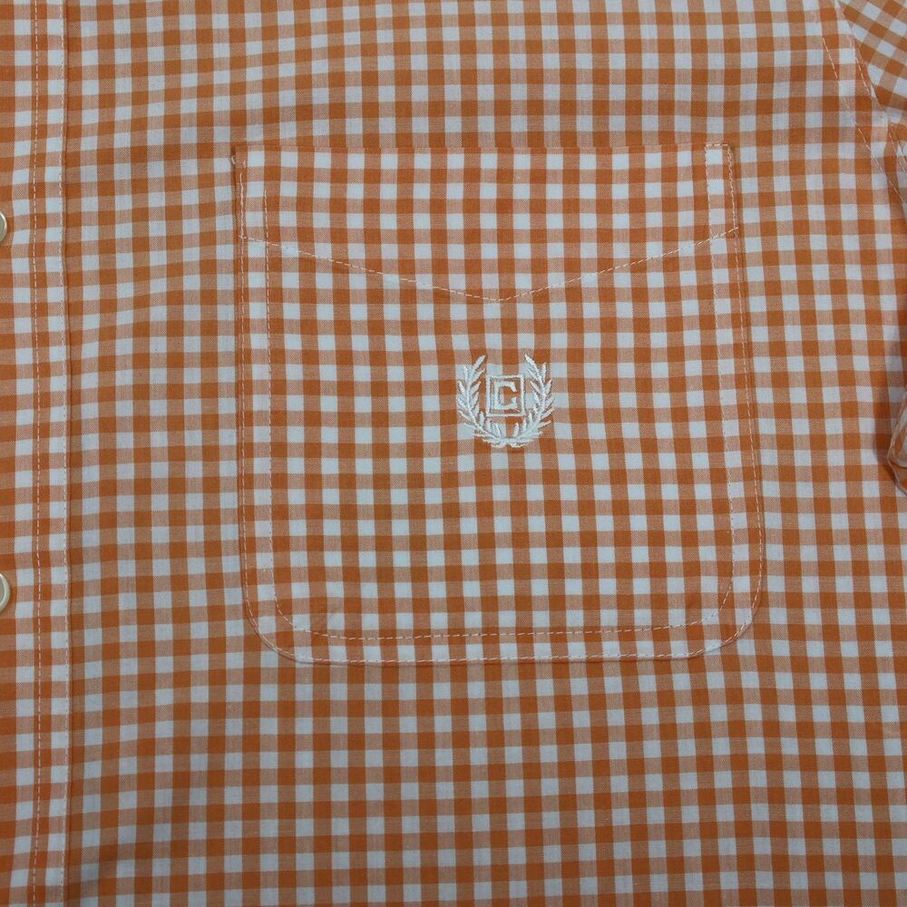 Chaps Mens Long Sleeve Button Down Shirt M Medium Orange Gingham Check Easy Care - Picture 3 of 13